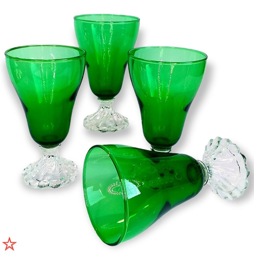 4 Vtg Anchor Hocking Burple Inspiration Green Tumbler Glasses 5in Tall USA